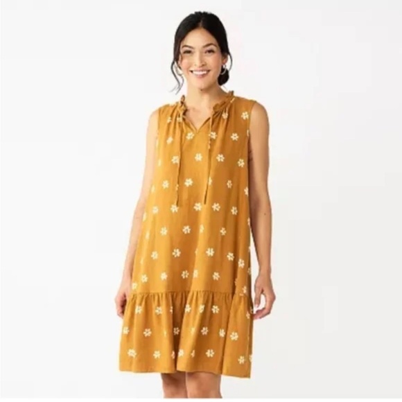 LAST CHANCE: Sleeveless Linen Blend Floral Tie Front Dress in Ginger, Large, NWT - Picture 3 of 8